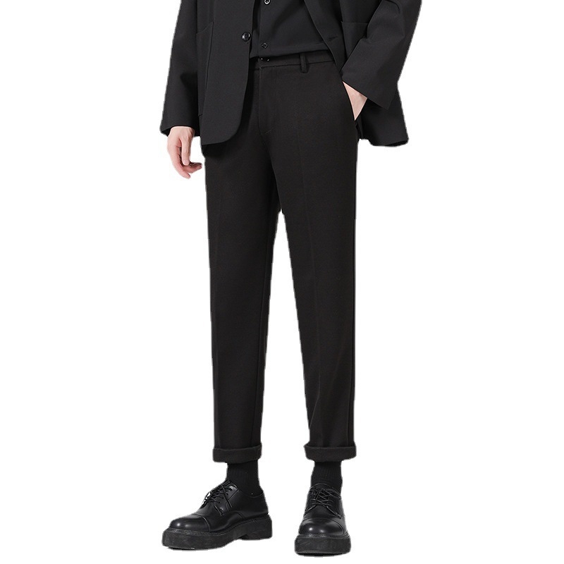 Мъжки вълнени панталони с прав разрез, cropped дължина, средна талия, плътна материя