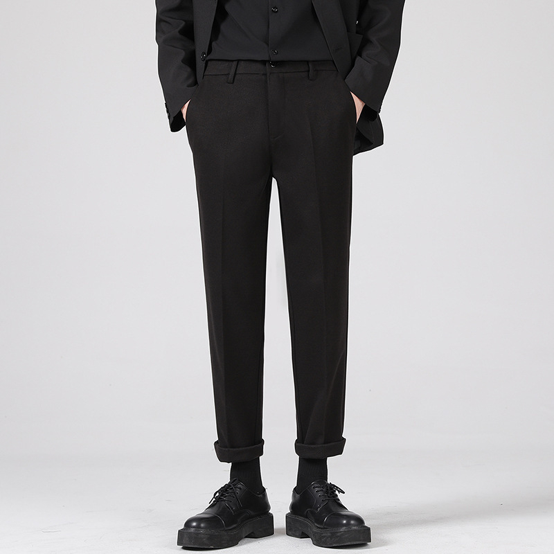 Vyriskos vilnos tiesios kelnes, tiesus kirpimas, sutrumpinta ilgis, vidutinio juosmens, stora medžiaga