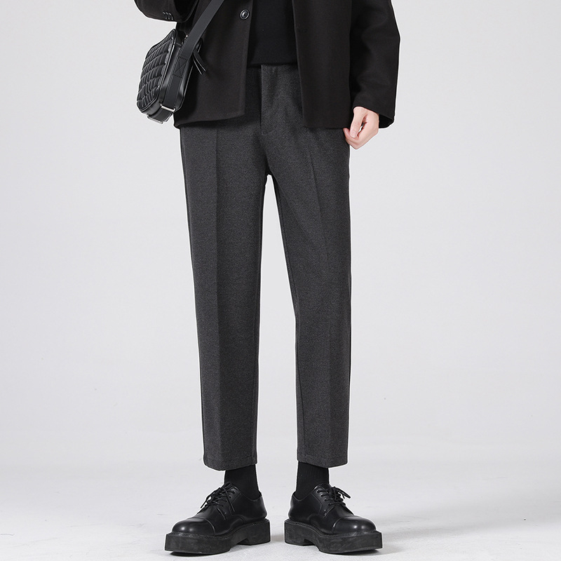 Vyriskos vilnos tiesios kelnes, tiesus kirpimas, sutrumpinta ilgis, vidutinio juosmens, stora medžiaga