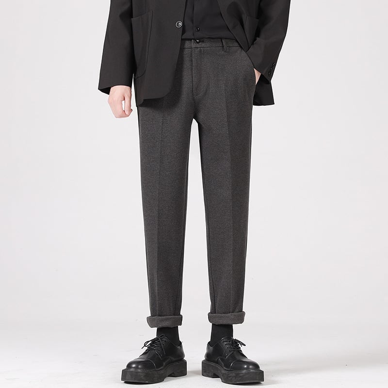 Vyriskos vilnos tiesios kelnes, tiesus kirpimas, sutrumpinta ilgis, vidutinio juosmens, stora medžiaga