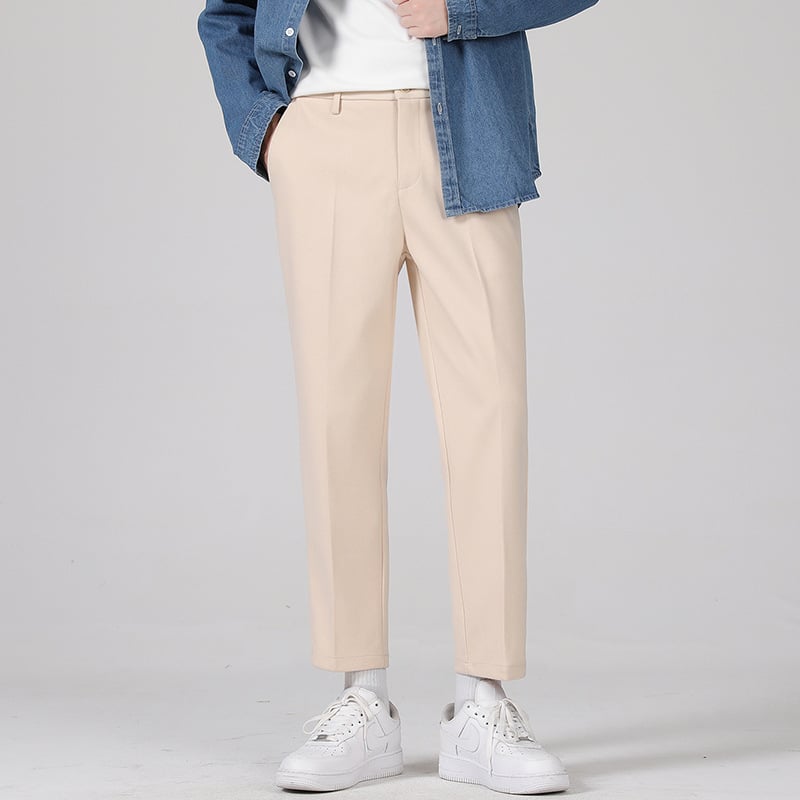 Vyriskos vilnos tiesios kelnes, tiesus kirpimas, sutrumpinta ilgis, vidutinio juosmens, stora medžiaga