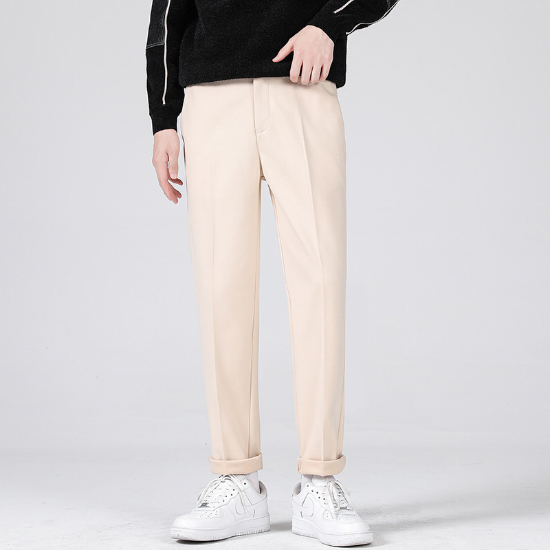 Vyriskos vilnos tiesios kelnes, tiesus kirpimas, sutrumpinta ilgis, vidutinio juosmens, stora medžiaga