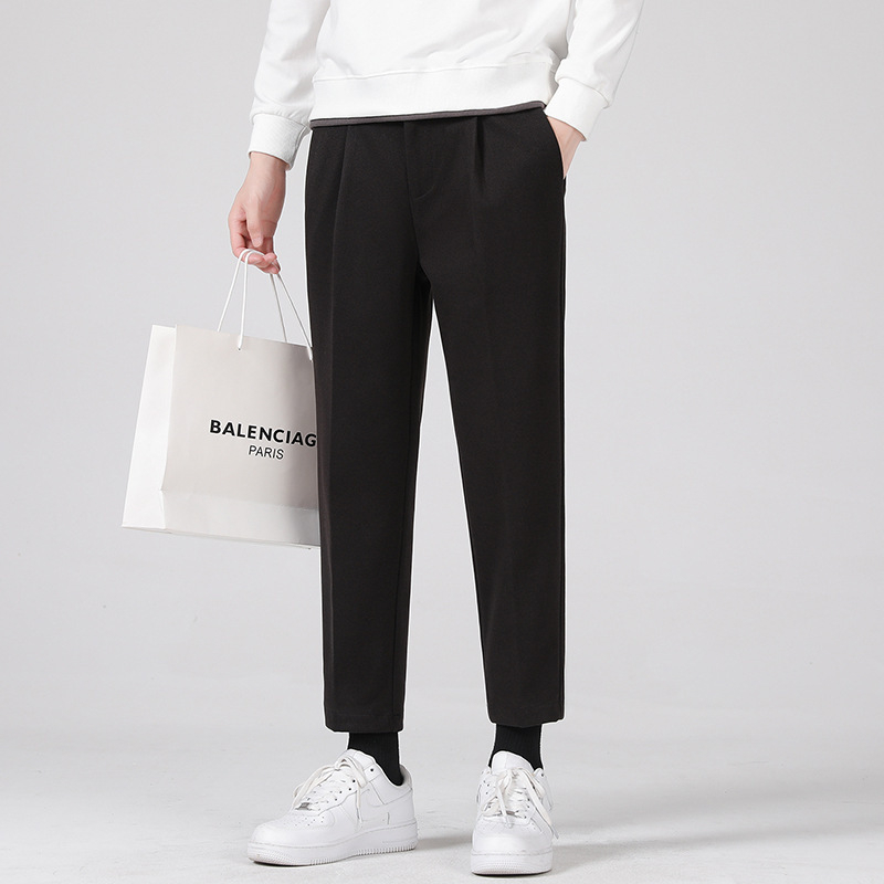 Vyriskos vilnos tiesios kelnes, tiesus kirpimas, sutrumpinta ilgis, vidutinio juosmens, stora medžiaga