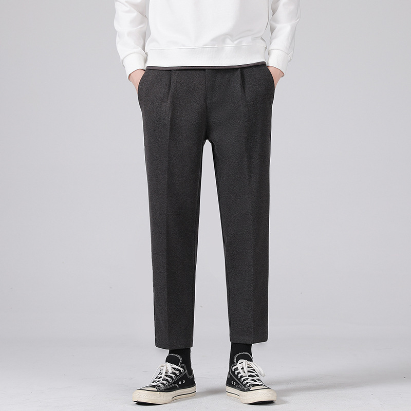 Vyriskos vilnos tiesios kelnes, tiesus kirpimas, sutrumpinta ilgis, vidutinio juosmens, stora medžiaga