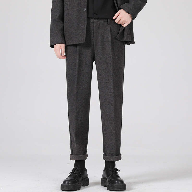 Vyriskos vilnos tiesios kelnes, tiesus kirpimas, sutrumpinta ilgis, vidutinio juosmens, stora medžiaga