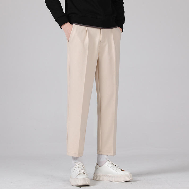 Vyriskos vilnos tiesios kelnes, tiesus kirpimas, sutrumpinta ilgis, vidutinio juosmens, stora medžiaga