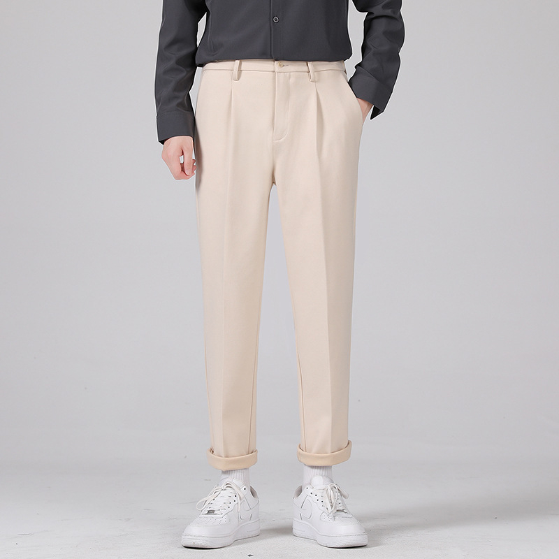 Vyriskos vilnos tiesios kelnes, tiesus kirpimas, sutrumpinta ilgis, vidutinio juosmens, stora medžiaga