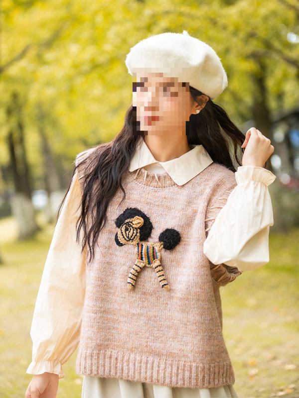 Chenille audinio mišinio su suede, gobtuvas, laisvas kirpimas, apvali kaklo linija, ilgis 50–65 cm