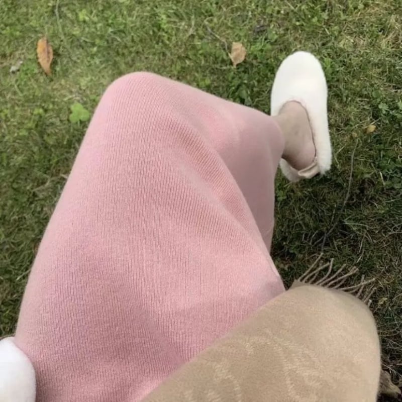 Κορεατική πλεκτή μίντι φούστα, υψηλή μέση, γεωμετρικό σχέδιο, χωρίς σχισμές, μείξη μαλλιού-ελαστάν