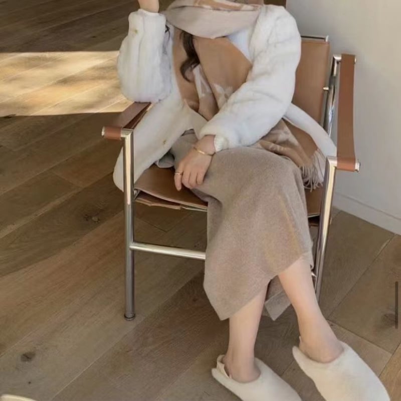 Κορεατική πλεκτή μίντι φούστα, υψηλή μέση, γεωμετρικό σχέδιο, χωρίς σχισμές, μείξη μαλλιού-ελαστάν