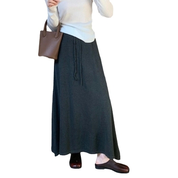 Πλεκτή μίντι φούστα με ψηλή μέση για σμίλευση, κορεατικό στυλ, φθινόπωρο 2024, μίξη πολυεστέρα-βισκοζη, σχήμα ομπρέλα