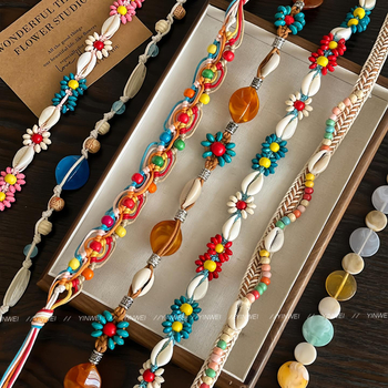 Бохемски ретро плетен колан за жени — памучна тъкан, серия Princess, с една примка, лято и пролет