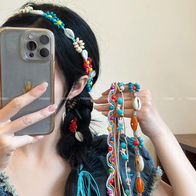 Бохемски ретро плетен колан за жени — памучна тъкан, серия Princess, с една примка, лято и пролет