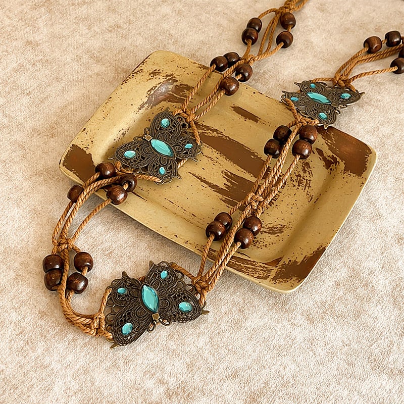 Бохемски ретро плетен колан за жени — памучна тъкан, серия Princess, с една примка, лято и пролет