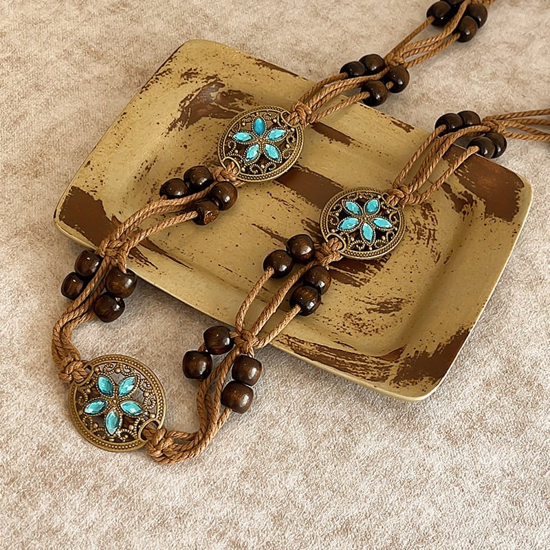 Бохемски ретро плетен колан за жени — памучна тъкан, серия Princess, с една примка, лято и пролет