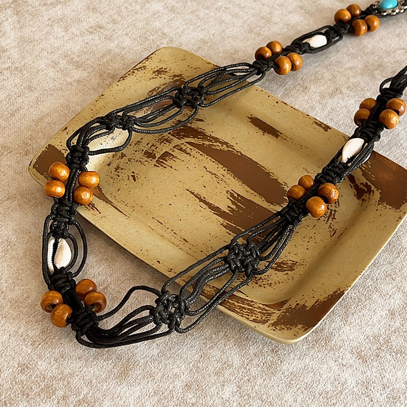 Бохемски ретро плетен колан за жени — памучна тъкан, серия Princess, с една примка, лято и пролет