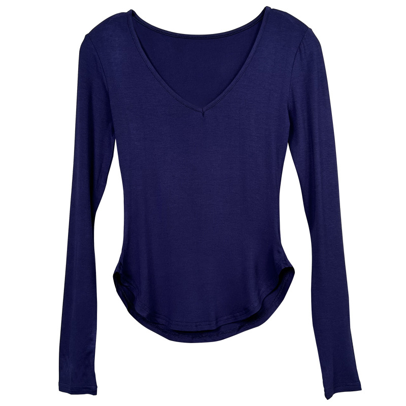 Ilgos rankovės marškinėliai su V formos kaklu, Slim-Fit, viskozės ir spandekso mišinys