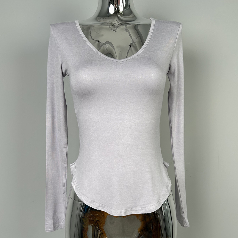 Ilgos rankovės marškinėliai su V formos kaklu, Slim-Fit, viskozės ir spandekso mišinys