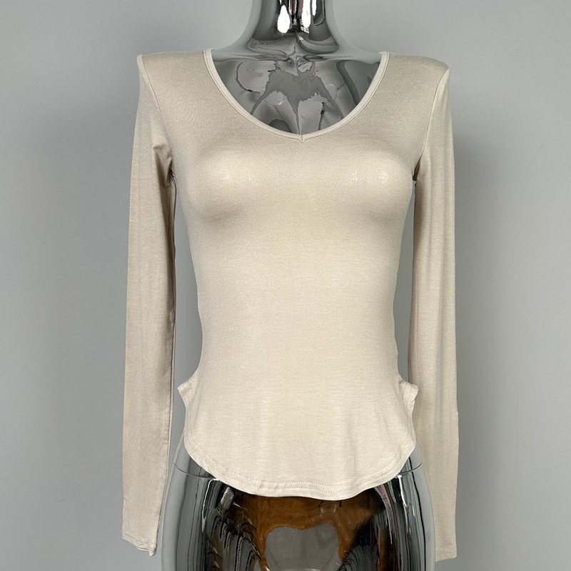 Ilgos rankovės marškinėliai su V formos kaklu, Slim-Fit, viskozės ir spandekso mišinys