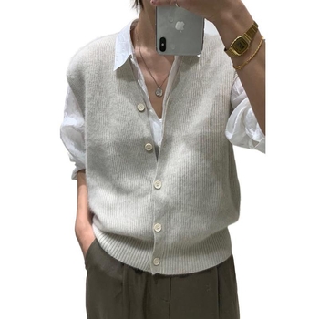 Moteriška vilninė megztinė liemenė, kardigan stiliaus, laisvas kirpimas, be apykaklės, vienspalvė vilna (>95% vilna)