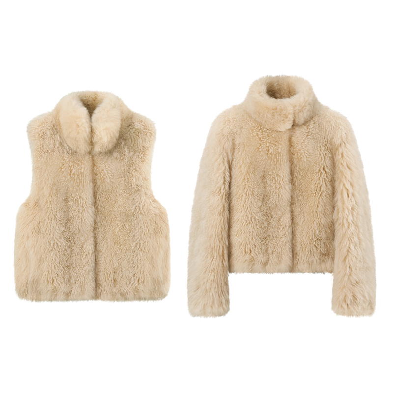 Sievietēm imitācijas kažokādas veste ar stāvošu apkakli, bez piedurknēm, mīļš stils, ziemas 2025