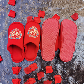 Xiujie vestuvinės šlepetės, medvilninė viršutinė dalis, PVC padai, įpakuotos į OPP maišelį, vestuvėms