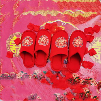 Xiujie vestuvinės šlepetės, medvilninė viršutinė dalis, PVC padai, įpakuotos į OPP maišelį, vestuvėms