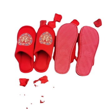 Xiujie vestuvinės šlepetės, medvilninė viršutinė dalis, PVC padai, įpakuotos į OPP maišelį, vestuvėms