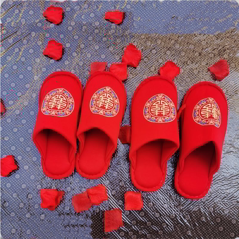 Xiujie vestuvinės šlepetės, medvilninė viršutinė dalis, PVC padai, įpakuotos į OPP maišelį, vestuvėms