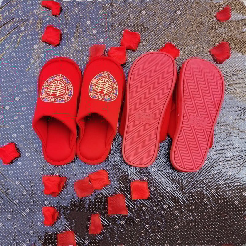 Xiujie vestuvinės šlepetės, medvilninė viršutinė dalis, PVC padai, įpakuotos į OPP maišelį, vestuvėms