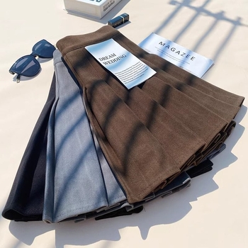 Shanlidi φούστα από μαλλί με πιέτες, ψηλόμεση, Α-γραμμή, για φθινόπωρο-χειμώνα