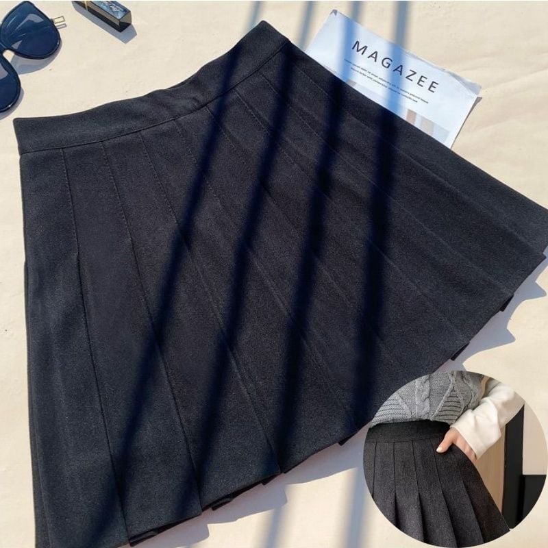 Shanlidi φούστα από μαλλί με πιέτες, ψηλόμεση, Α-γραμμή, για φθινόπωρο-χειμώνα