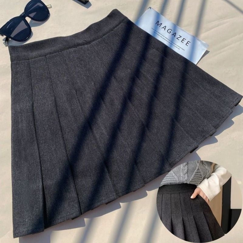 Shanlidi φούστα από μαλλί με πιέτες, ψηλόμεση, Α-γραμμή, για φθινόπωρο-χειμώνα