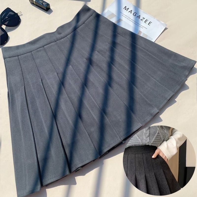 Shanlidi φούστα από μαλλί με πιέτες, ψηλόμεση, Α-γραμμή, για φθινόπωρο-χειμώνα