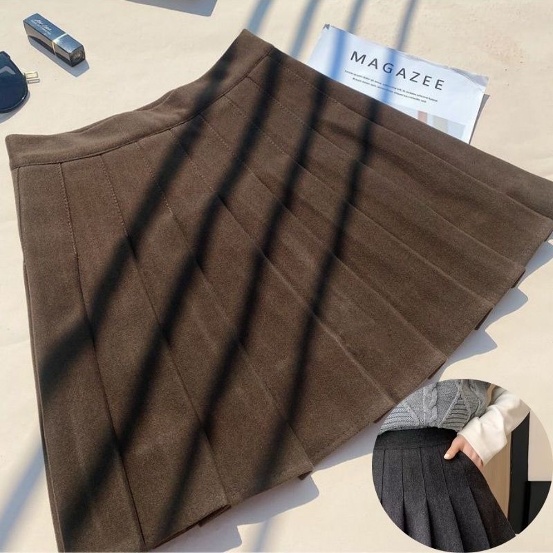 Shanlidi φούστα από μαλλί με πιέτες, ψηλόμεση, Α-γραμμή, για φθινόπωρο-χειμώνα