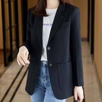 Blazer damă slim, stil coreean, cu guler de sacou, închidere cu două nasturi într-un singur rând, poliester