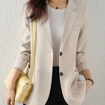 Blazer damă slim, stil coreean, cu guler de sacou, închidere cu două nasturi într-un singur rând, poliester