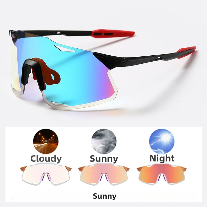 Dviračių akiniai UV400, vėju atsparūs, keičiančių spalvų lęšiai, suderinami su dioptriniais akiniais, reguliuojami nosies pagalvėlės (Modelis S5)