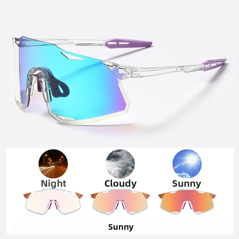 Dviračių akiniai UV400, vėju atsparūs, keičiančių spalvų lęšiai, suderinami su dioptriniais akiniais, reguliuojami nosies pagalvėlės (Modelis S5)