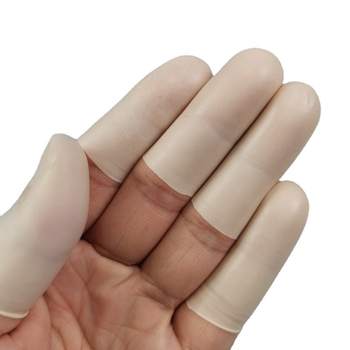 Vienkartiniai pirštų gaubteliai be halogenų iš latekso, antistatistiniai, pramoninei tiksliai elektronikai, SN prekės ženklas