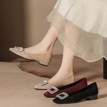 Vestuvių moterų batai, kvadratinė nosis, velūrinis viršus, žemas storesnis kulnas, slip-on