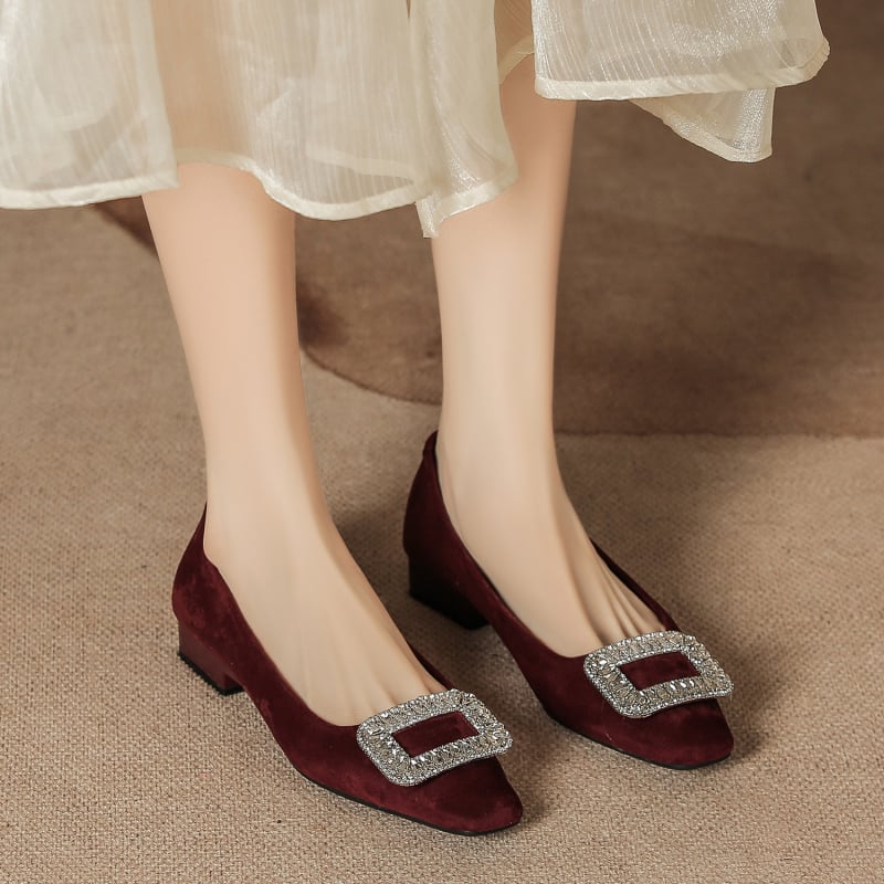 Vestuvių moterų batai, kvadratinė nosis, velūrinis viršus, žemas storesnis kulnas, slip-on