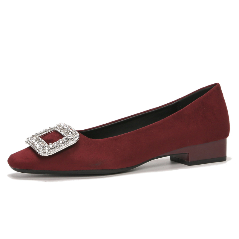 Vestuvių moterų batai, kvadratinė nosis, velūrinis viršus, žemas storesnis kulnas, slip-on