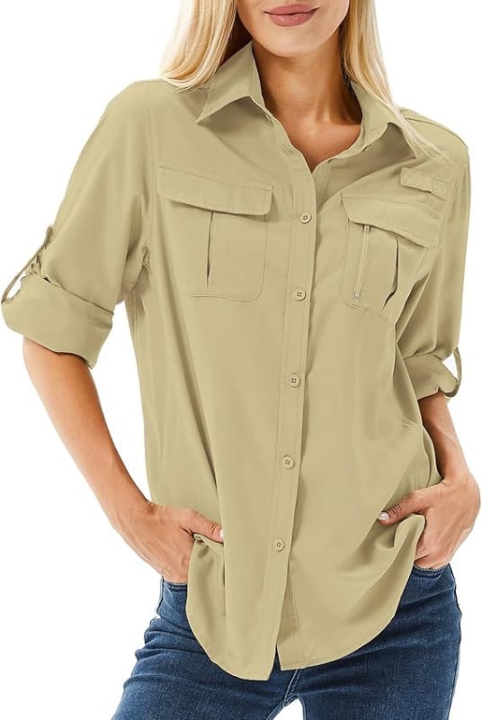 Ženska košulja s kratkim rukavima, rever ovratnik, poliester-spandeks mješavina, prozračna, UV zaštita