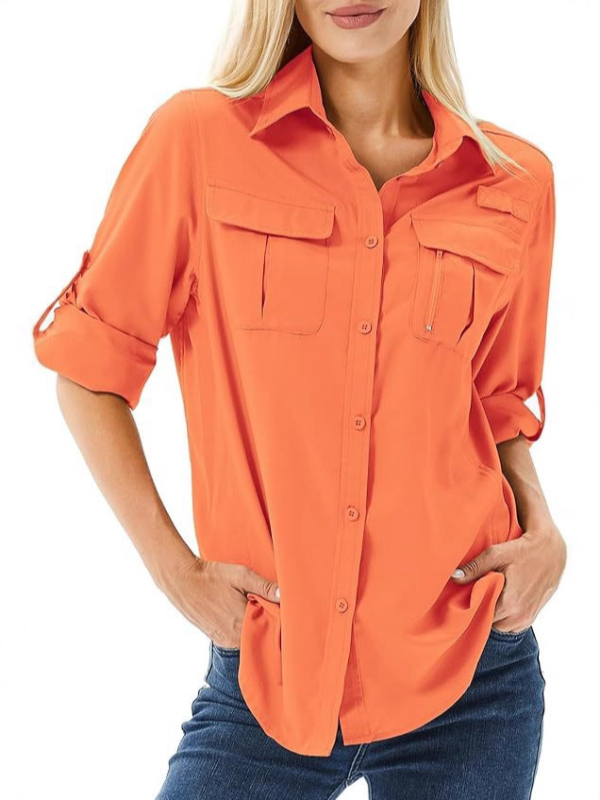 Ženska košulja s kratkim rukavima, rever ovratnik, poliester-spandeks mješavina, prozračna, UV zaštita