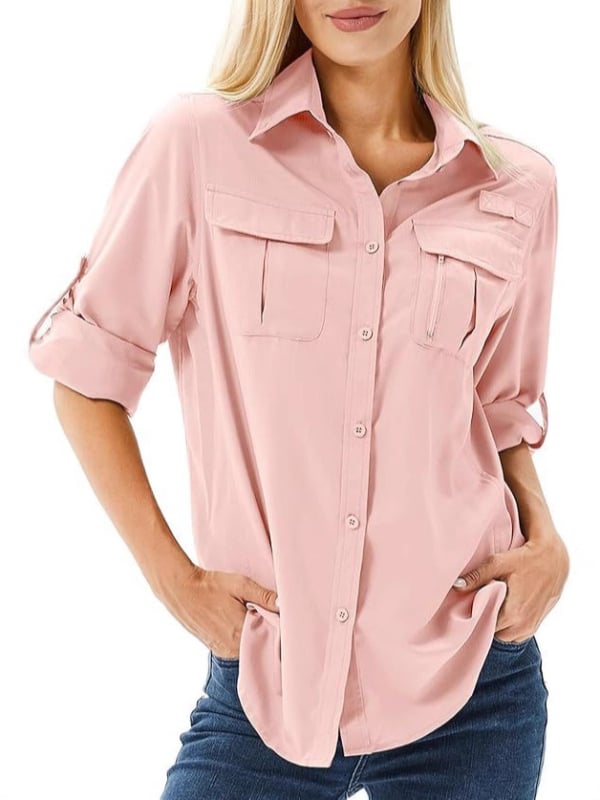 Ženska košulja s kratkim rukavima, rever ovratnik, poliester-spandeks mješavina, prozračna, UV zaštita