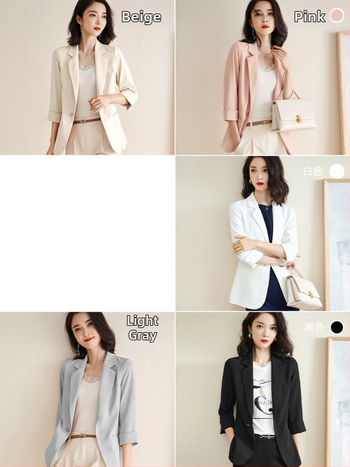 Sieviešu bleizeris ar vienu pogu, šaura silueta, 3/4 garuma piedurknes, poliesters-elastāns