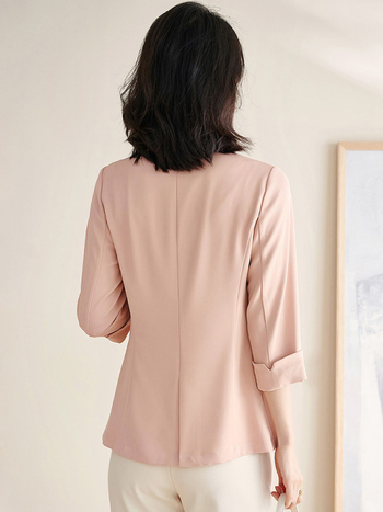 Sacou blazer dama, nasture unic, croială slim-fit, rever clasic, mâneci 3/4, poliester elastan