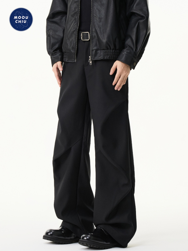 Мъжки ежедневни панталони с флисово подплата, свободна кройка, закопчаване с цип, средна талия, полиестерна смес