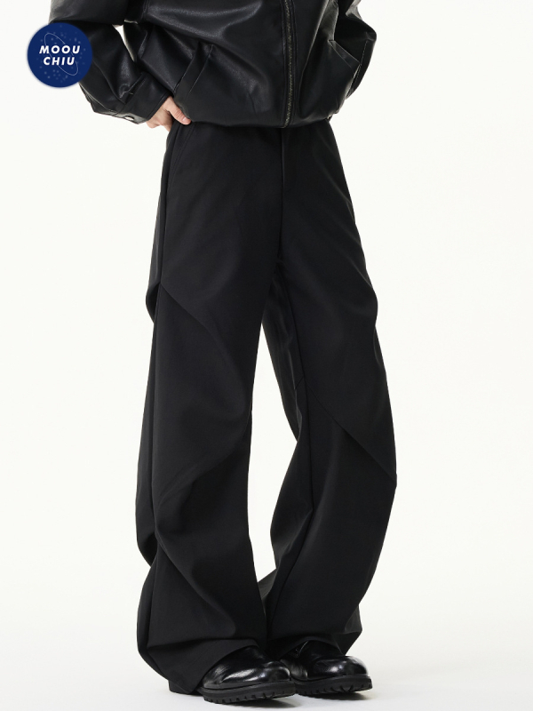 Мъжки ежедневни панталони с флисово подплата, свободна кройка, закопчаване с цип, средна талия, полиестерна смес